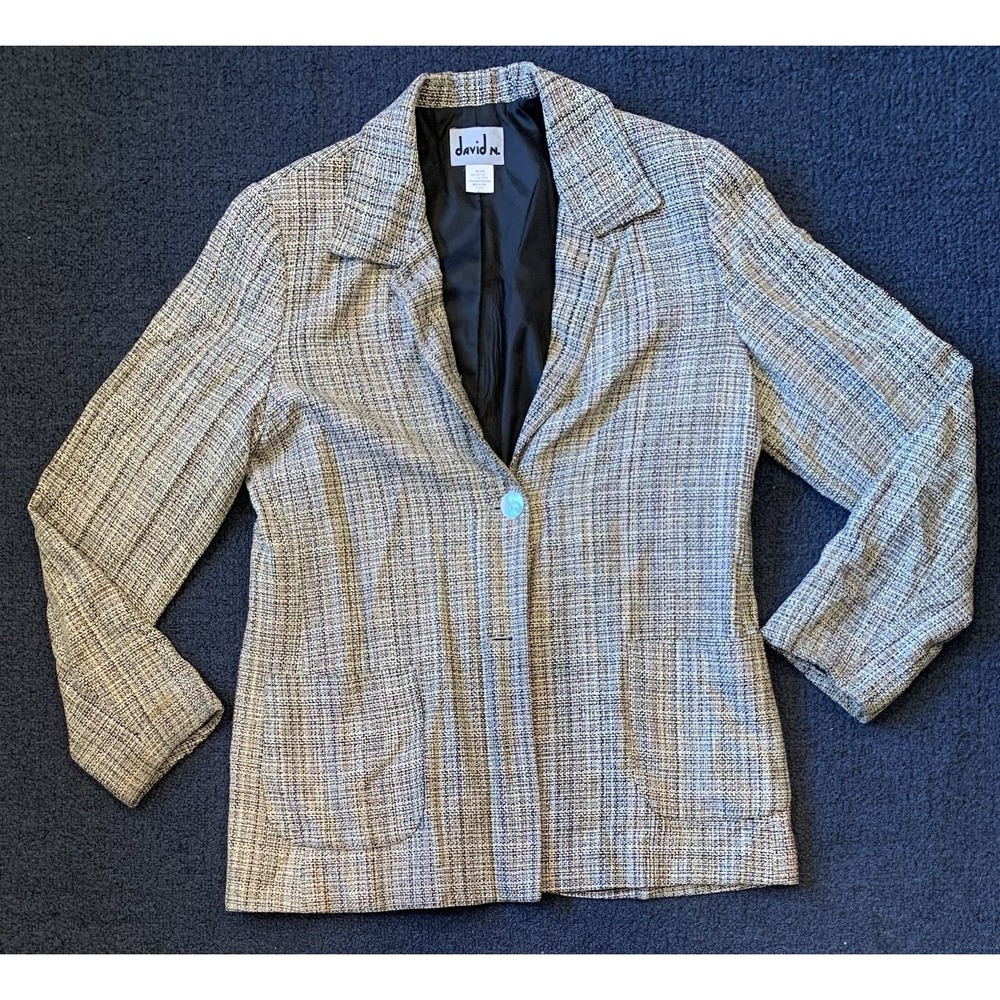 Vintage David‎ N Blazer Women's Size 8 Gray Long Sleeve Shoulder Pads